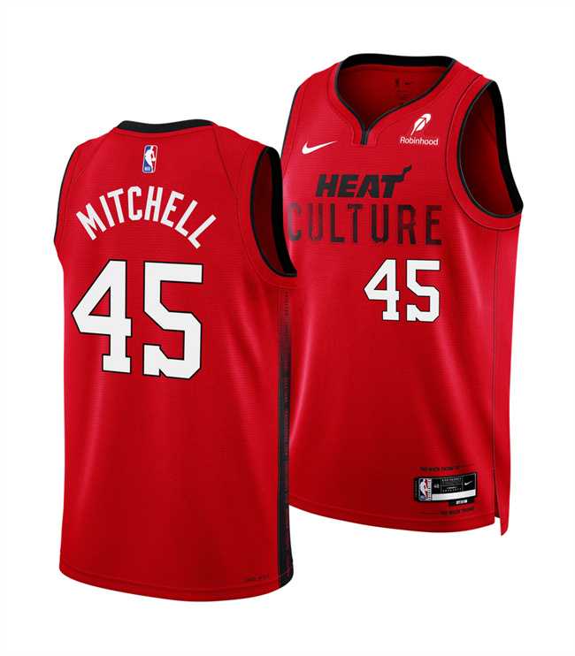 Men%27s Miami Heat #45 Davion Mitchell Red 2025 City Edition Stitched Jersey Dzhi